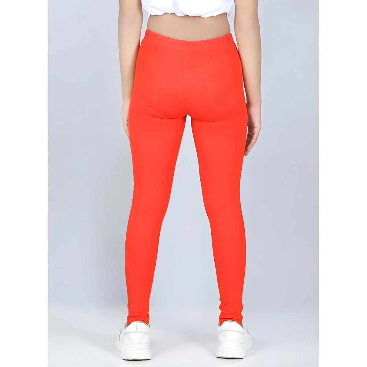 Girl's Cotton Lycra Solid Elasticated Jeggings (Orange)