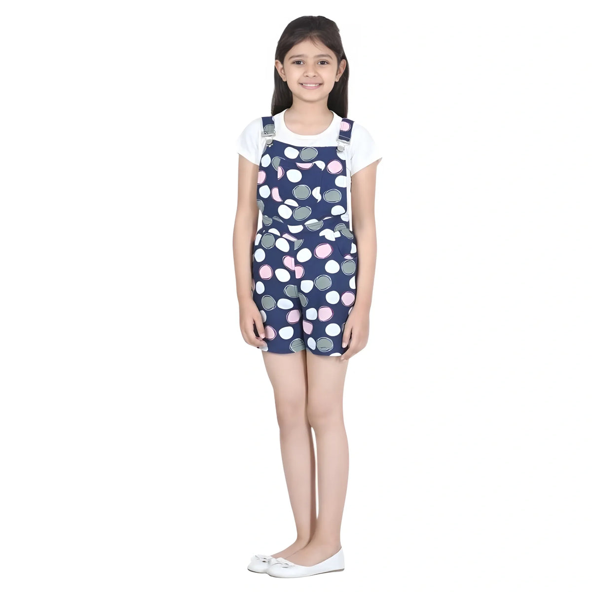 Girl's Rayon Polka Sleeveless Jumpsuit (blue Pink) | Kids Signature Collection