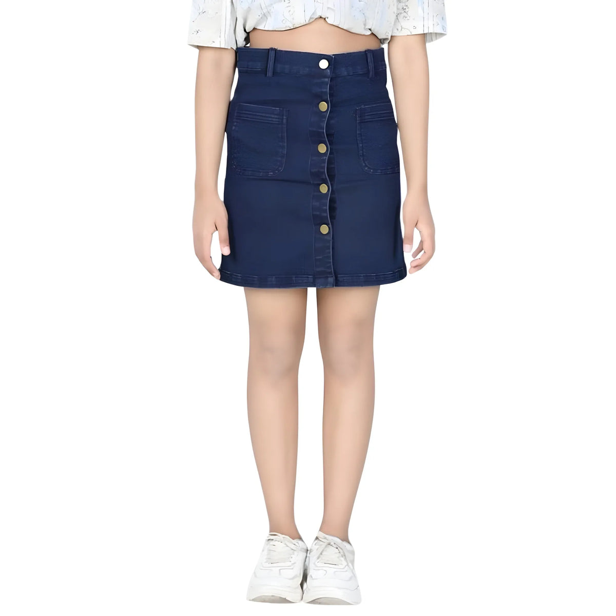 Girl's Denim Solid Buttoned Skirt (navy Blue) | Kids Signature Collection