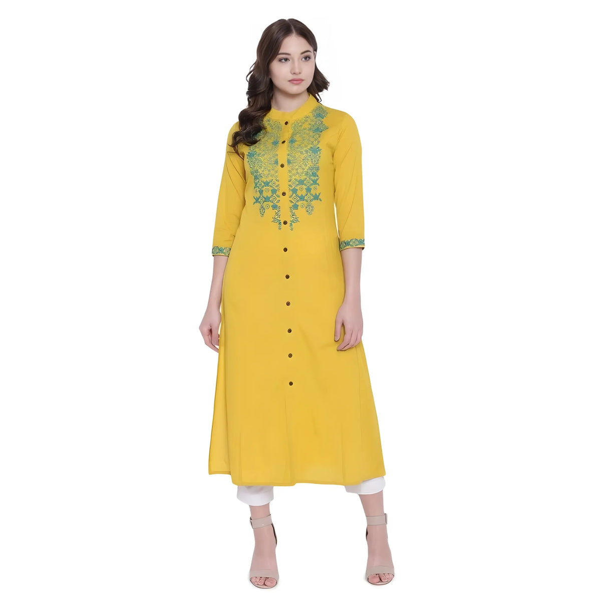 Women's Khadi Embroidered Kurti (yellow, Khadi) | Women Signature Collection