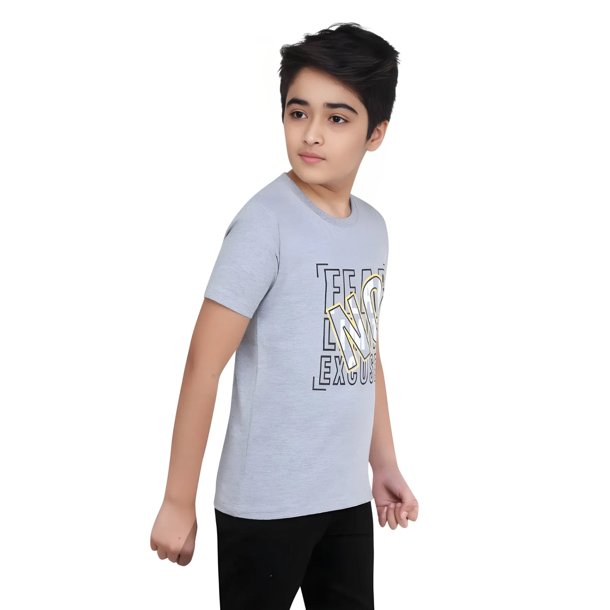 Boy's Cotton Grapic Printed Round Neck T-Shirt (Grey Melange)