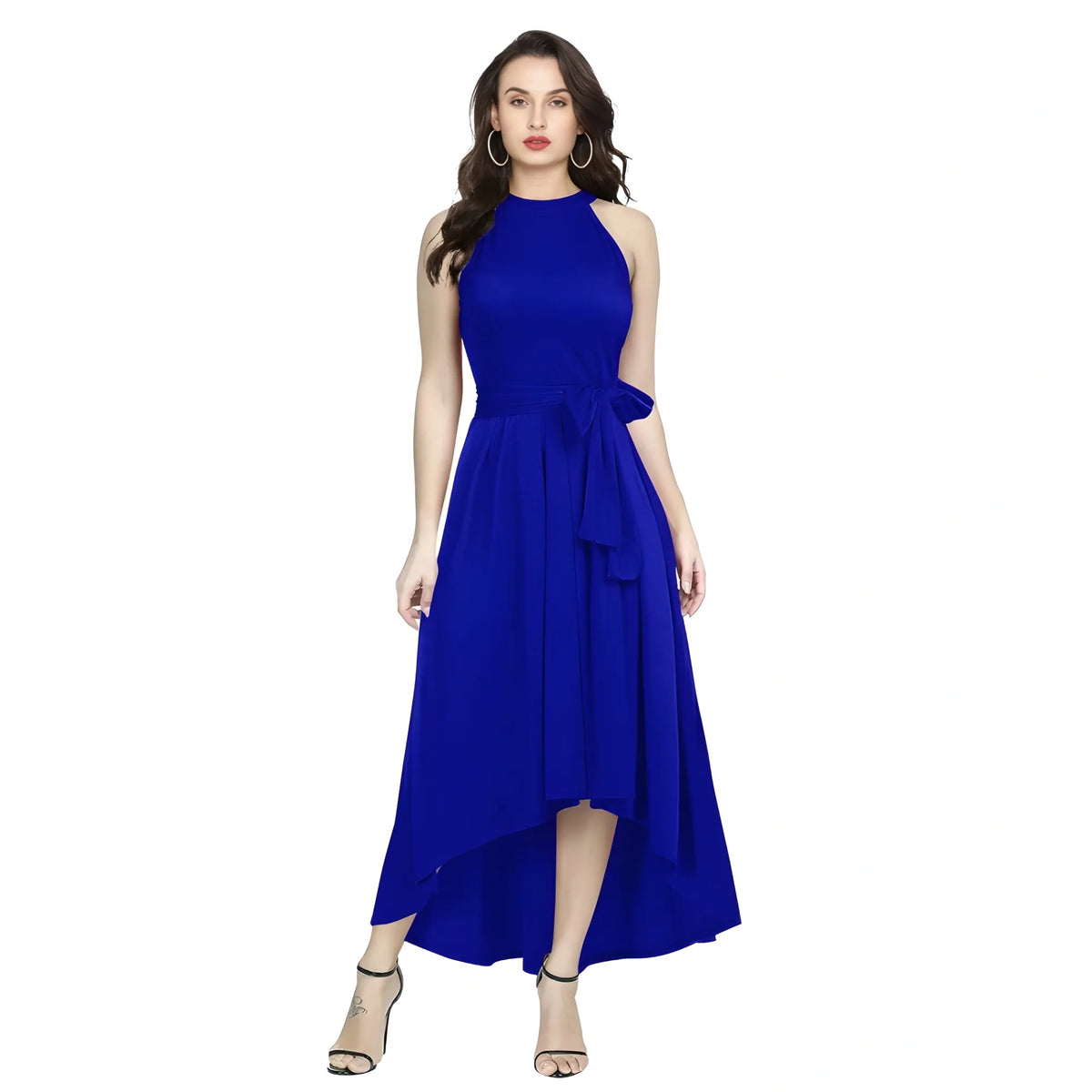 Women's Polyster Solid Halter Neck Sleeveless Dress (royal Blue) | Women Signature Collection