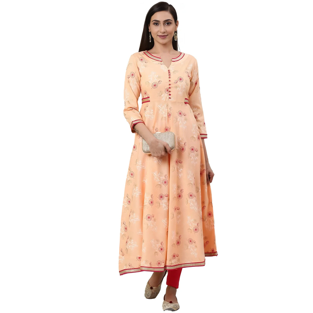 Women's Casual 3/4 Th Sleeve Floral Printed Rayon Kurti (peach) | Women Signature Collection