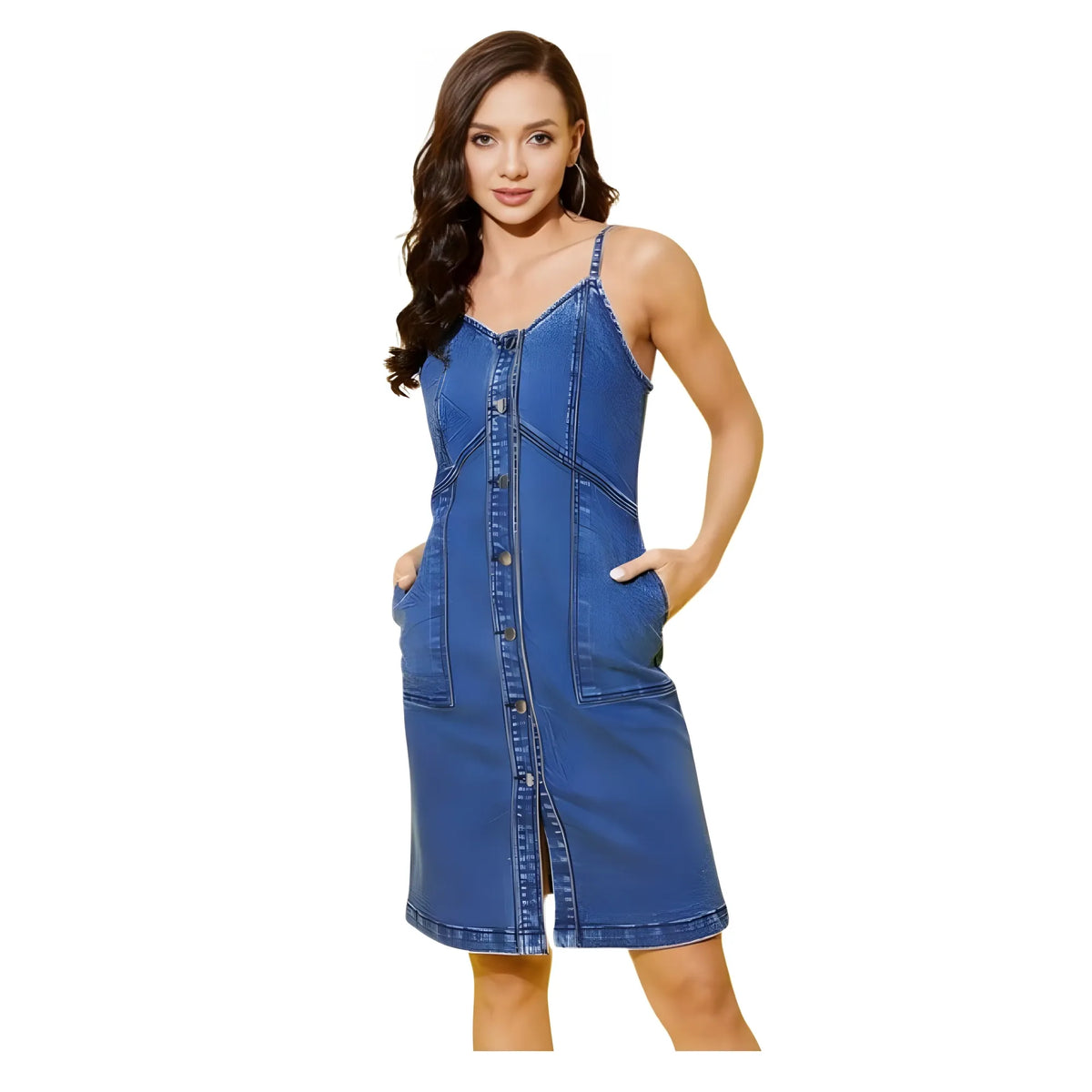 Women's Denim Washed Shoulder Straps Dress (blue) | Women Signature Collection