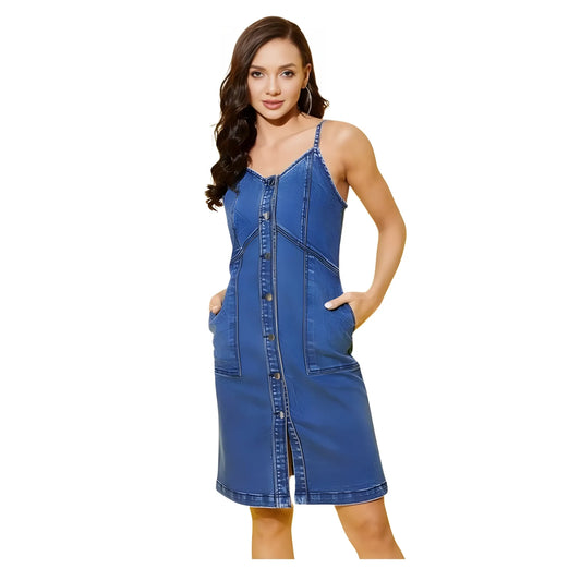 Azure Maris Washed Denim V-Neck Strappy Mini Dress
