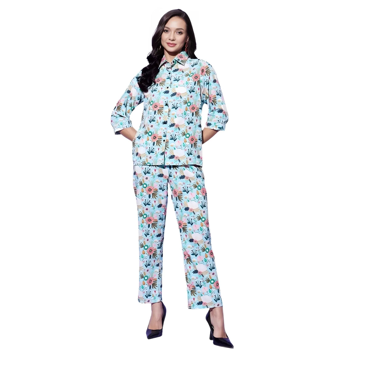 Women's Polyester Floral 3 4th Sleeve Co Ord Set (multicolor) | Women Signature Collection