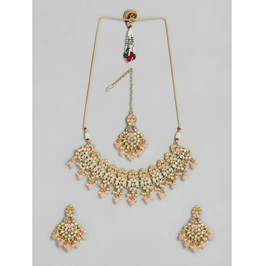Women's Rose Gold Plated Alloy Necklace &amp; Earings Set (Pink)