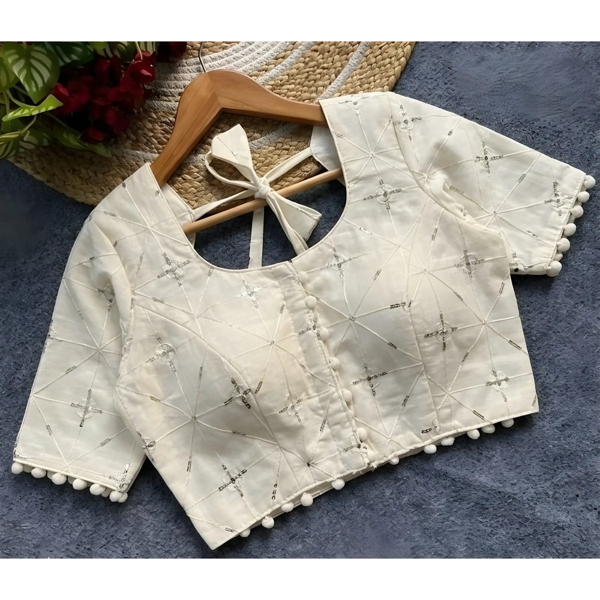Ivory Pri Women's Cotton Printed Half sleeve Round Neck Padded Readymade Blouse
