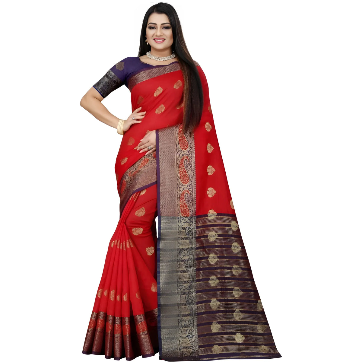 Women's Silk Blend Woven Saree With Unstitched Blouse 5.5mtr (purple Red) | Women Signature Collection
