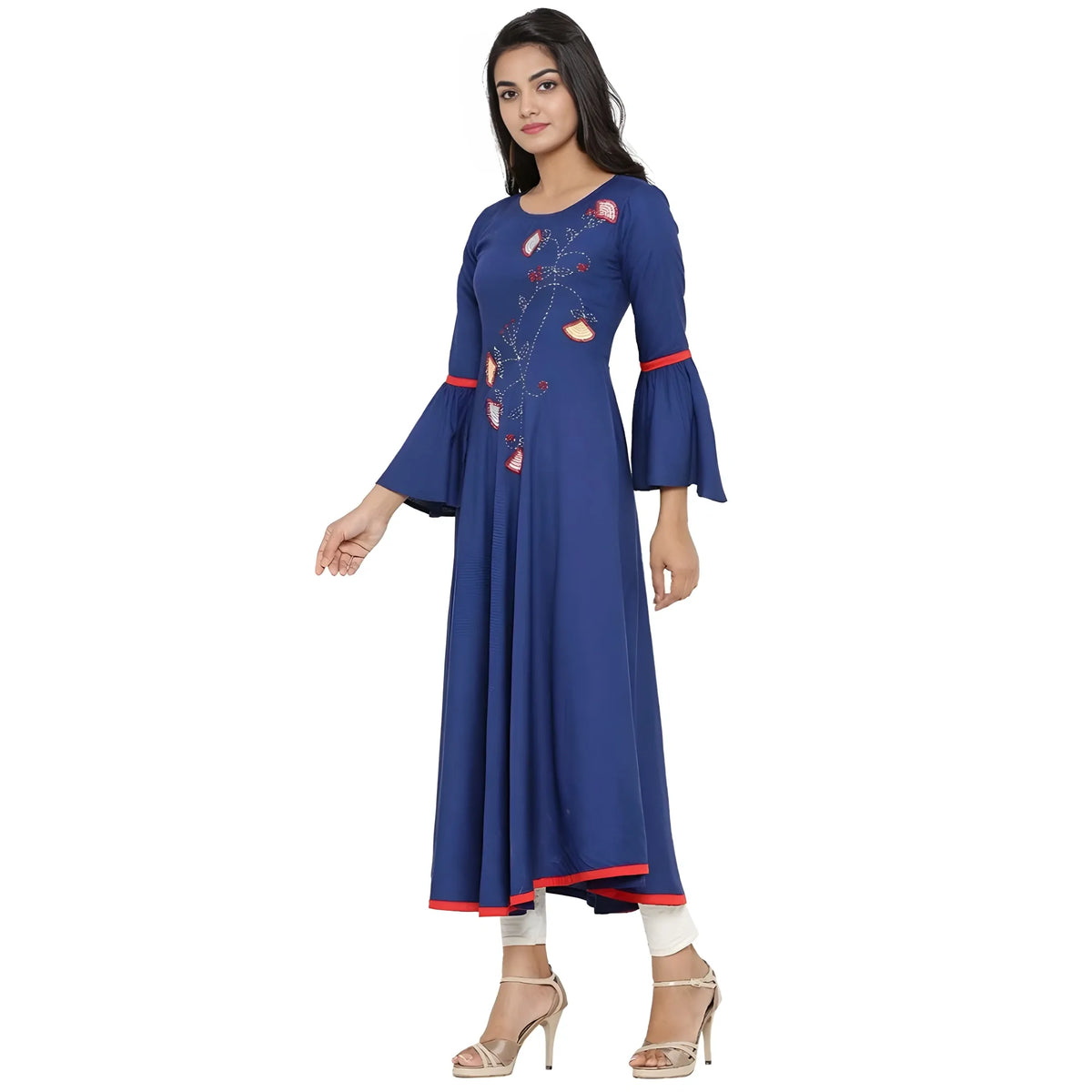 Women's Casual Bell Sleeves Embroidery Rayon Kurti (blue) | Women Signature Collection