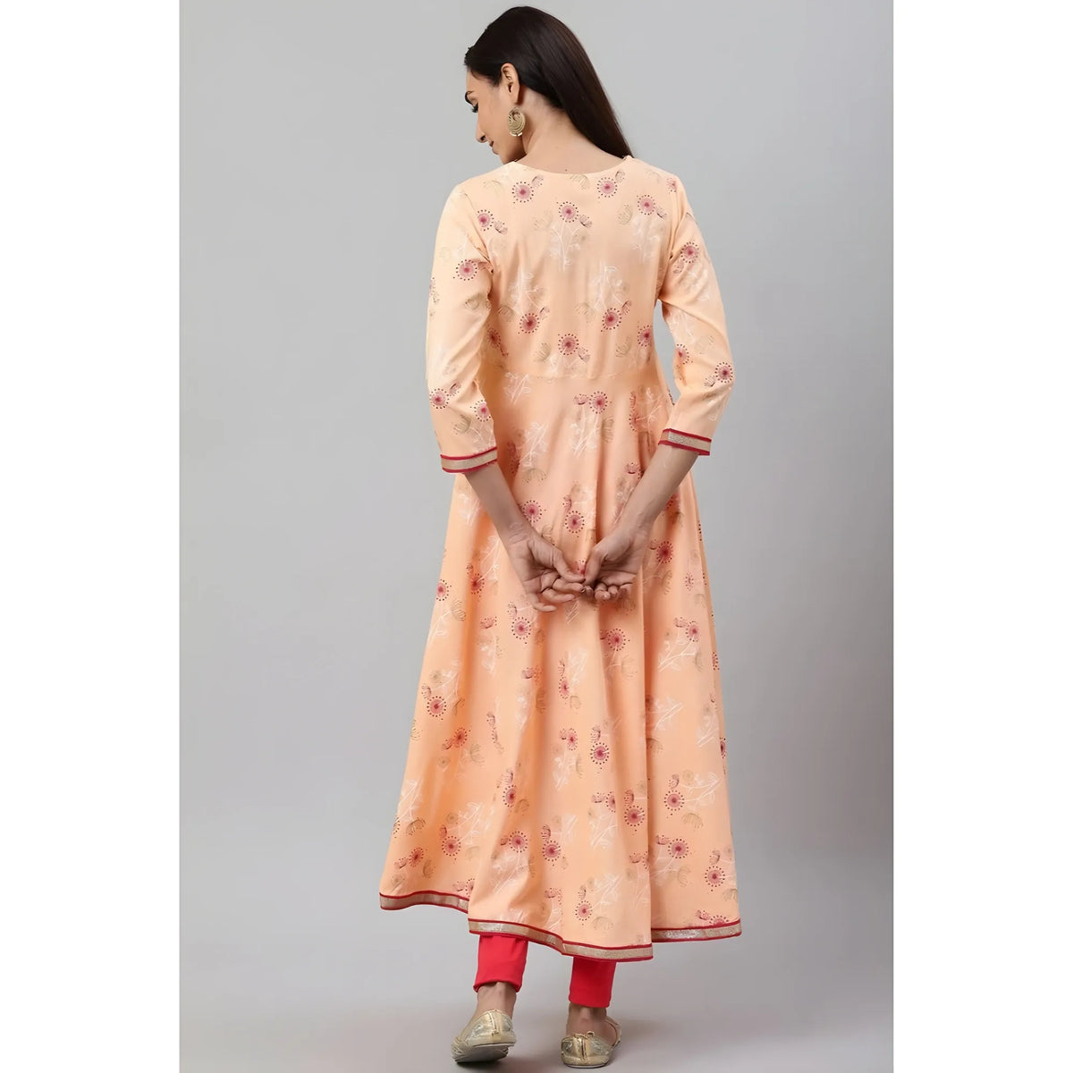 Women's Casual 3/4 Th Sleeve Floral Printed Rayon Kurti (peach) | Women Signature Collection