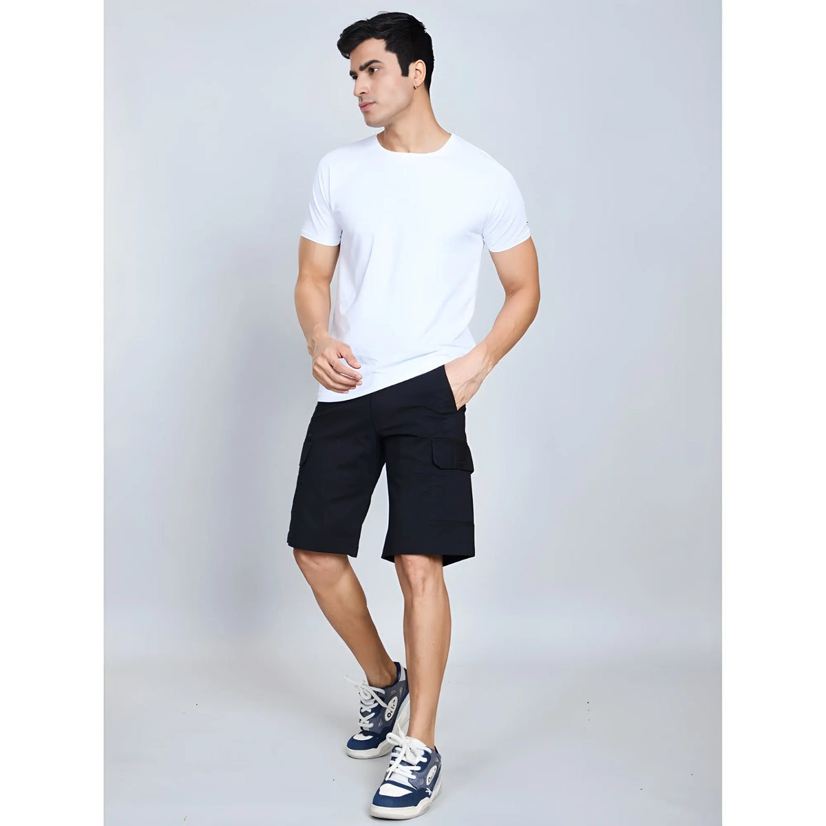 Men's Casual Cotton Solid Knee Length Cargo Shorts (black) | Men Signature Collection