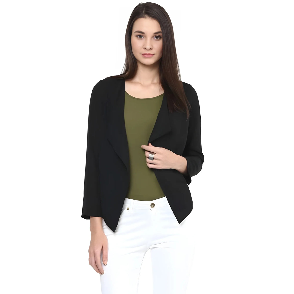Women's Polyester Solid Long Sleeves Blazer (black) | Women Signature Collection