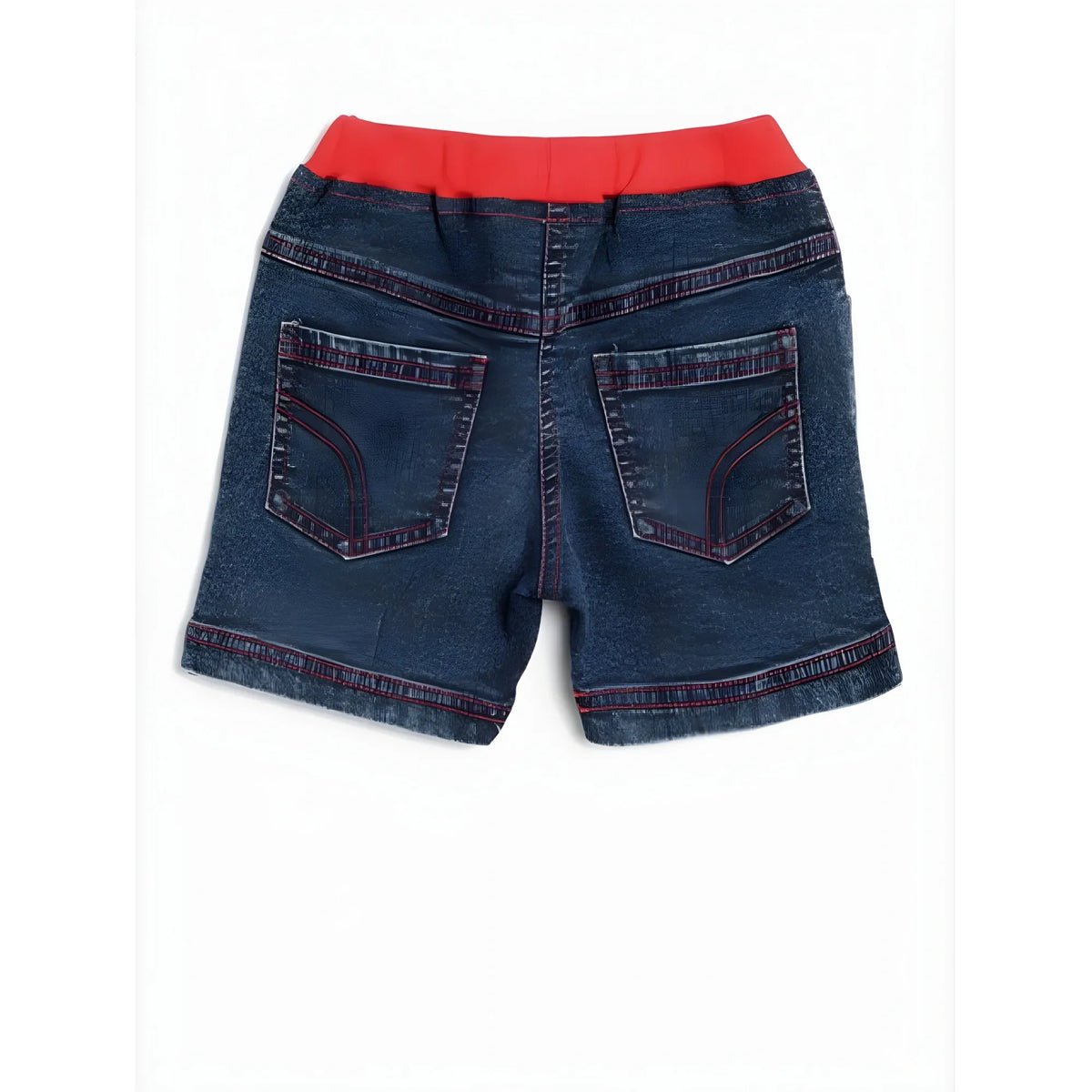 Girl's Denim Lace Inserts Sleeveless Shorts (Blue-Red)