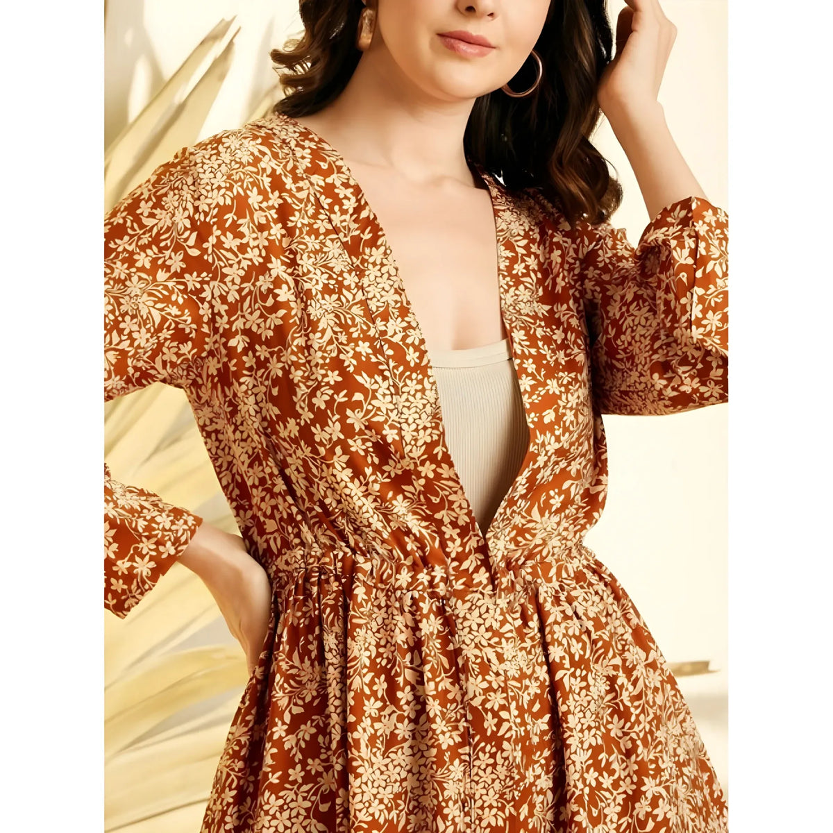 Women's Polyester Floral Long Sleeves Shrug (brown) | Women Signature Collection
