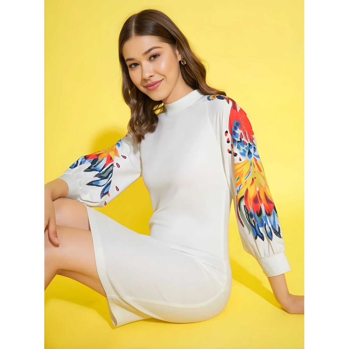 Women's Polyester Lycra Printed Long Sleeve Dress (multicolor) | Women Signature Collection