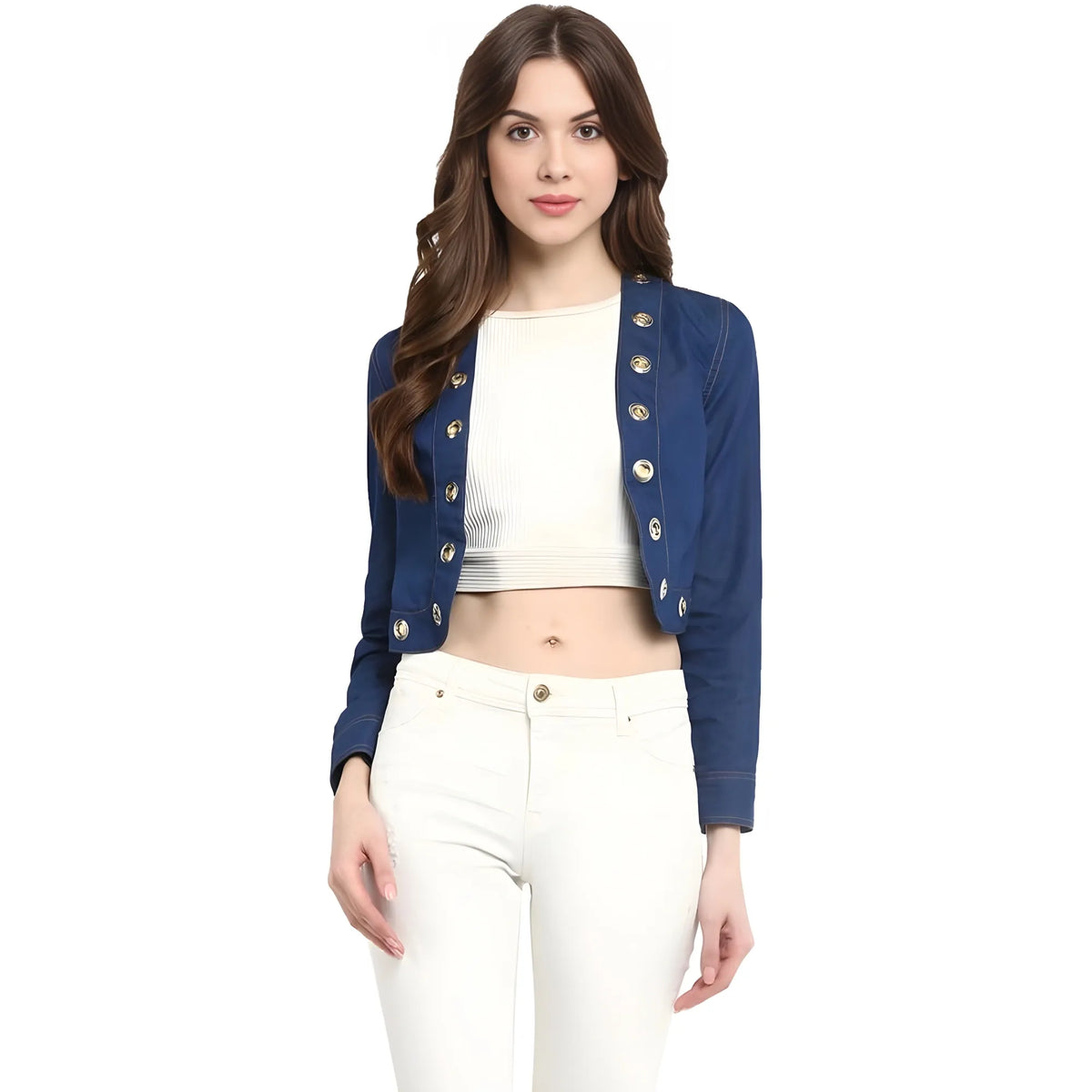 Women's Denim Embellished Long Sleeves Shrug (blue) | Women Signature Collection