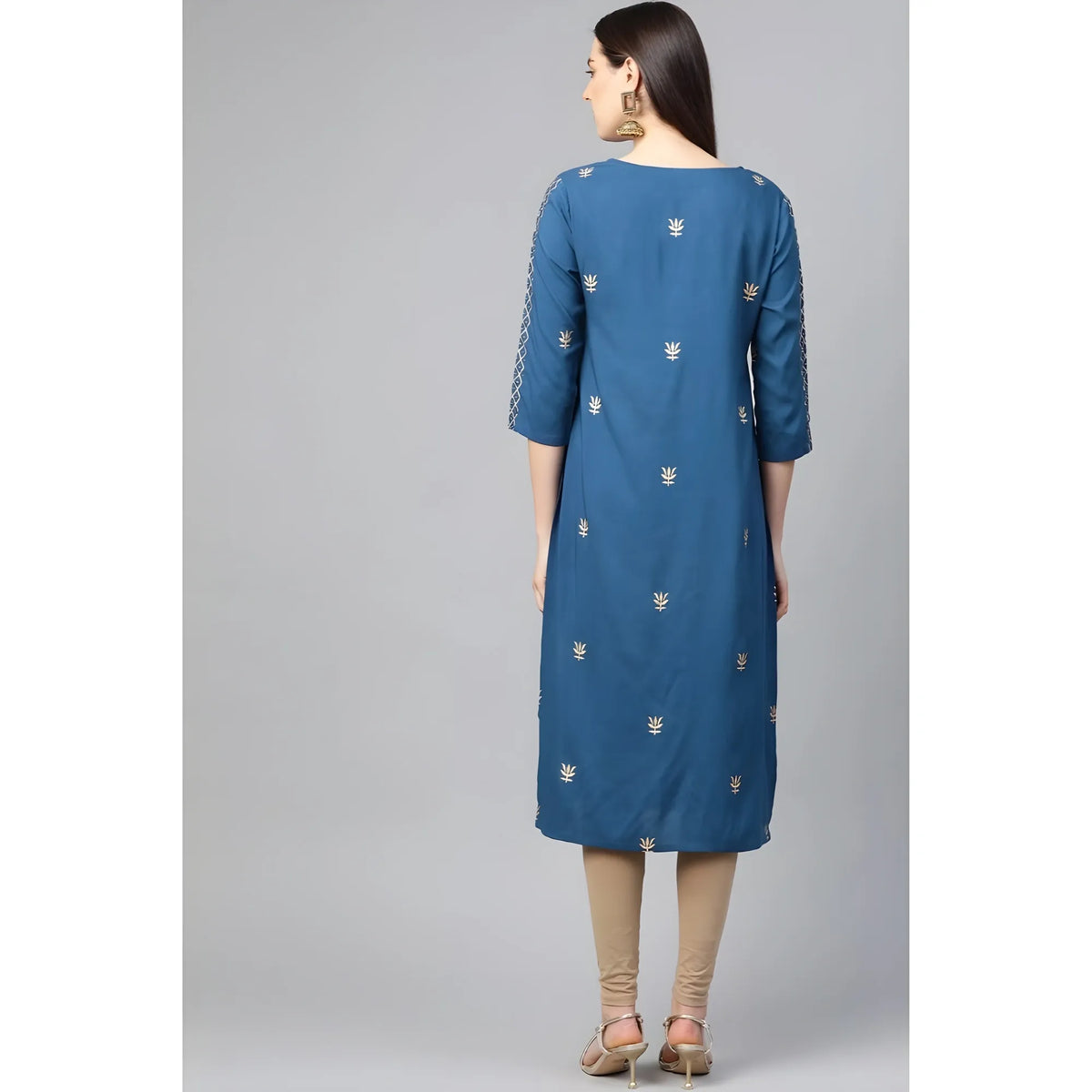 Women's Casual 3/4 Th Sleeve Floral Printed Rayon Kurti (blue) | Women Signature Collection