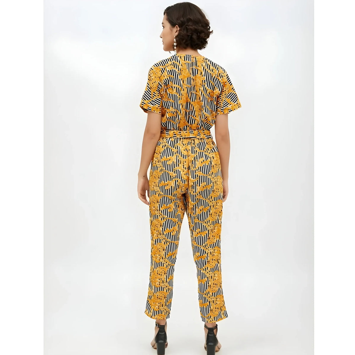 Women's Polyester Printed Half Sleeve Long Jumpsuit (yellow) | Women Signature Collection