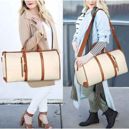 Sand Essential Faux Leather 2-In-1 Convertible Travel Bag