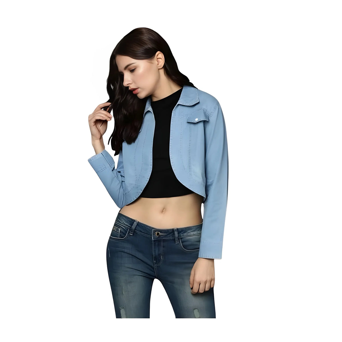 Women's Denim Solid 3 4th Sleeves Shrug (blue) | Women Signature Collection
