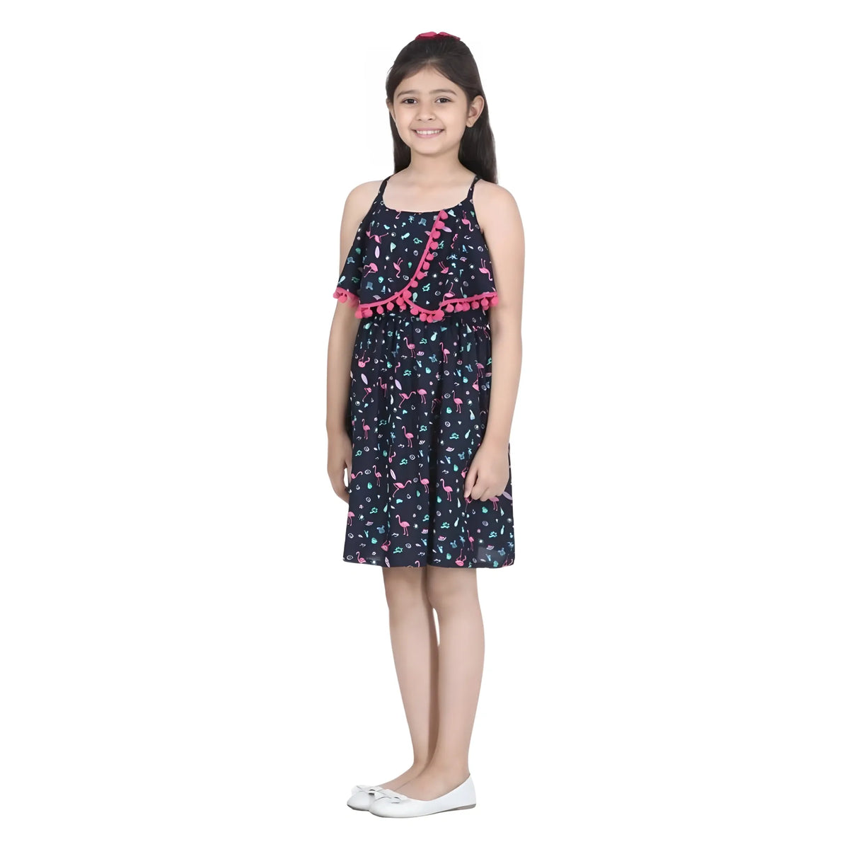 Girl's Rayon Flamingo Print Sleeveless Dress (black) | Kids Signature Collection