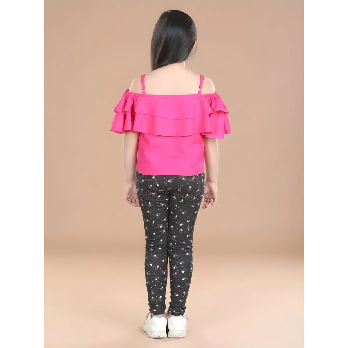 Girl's Cotton Floral Elasticated Jegging And Top Set (pink) | Kids Signature Collection