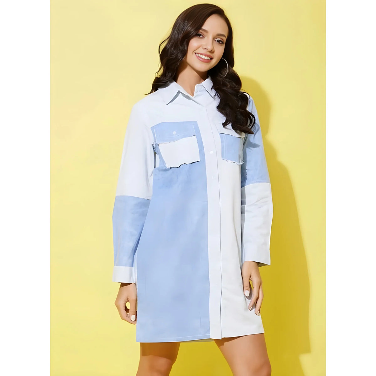 Women's Denim Solid Long Sleeves Dress (blue) | Women Signature Collection
