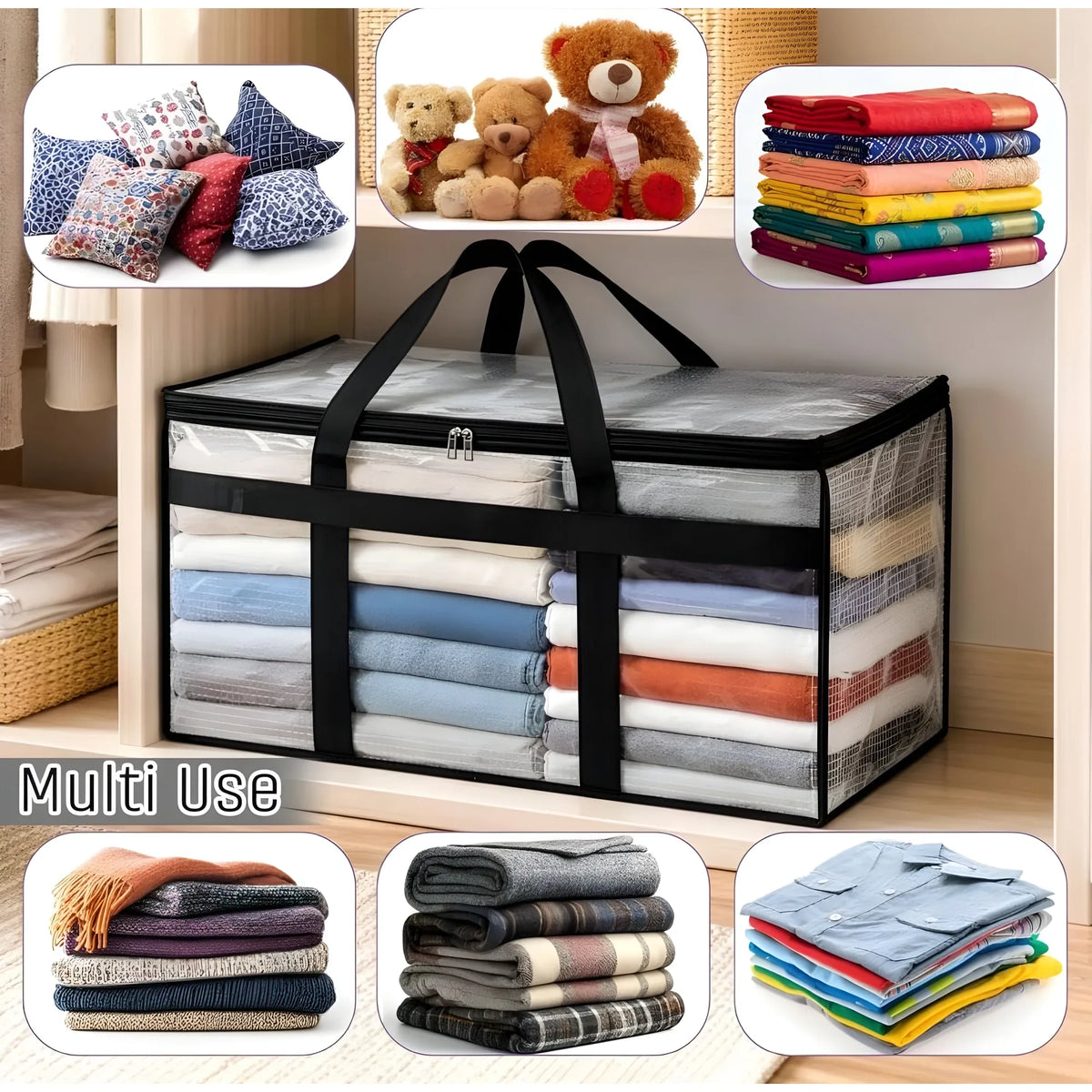 Crystal Essential Acrylic Storage Bag with Zip & Handle