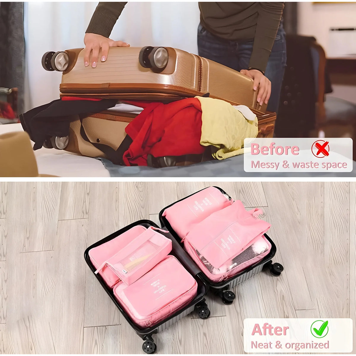 Rose Solid Nylon 7 Pcs Travel Waterproof Storage Bag