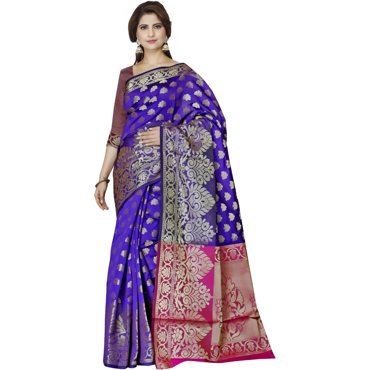 Women's Jacquard Woven Saree With Unstitched Blouse 5.5mtr (blue) | Women Signature Collection