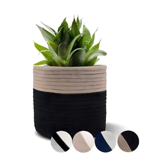 Cotton Flower Pot With Out Lid (Beige-Black)