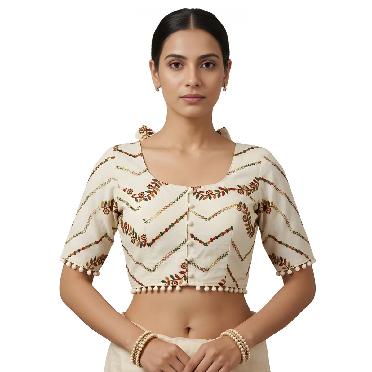 Ivory Pri Women's Cotton Printed Half sleeve Round Neck Padded Readymade Blouse