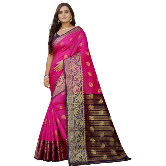 Women's Silk Blend Woven Saree With Unstitched Blouse 5.5mtr (pink Beige) | Women Signature Collection