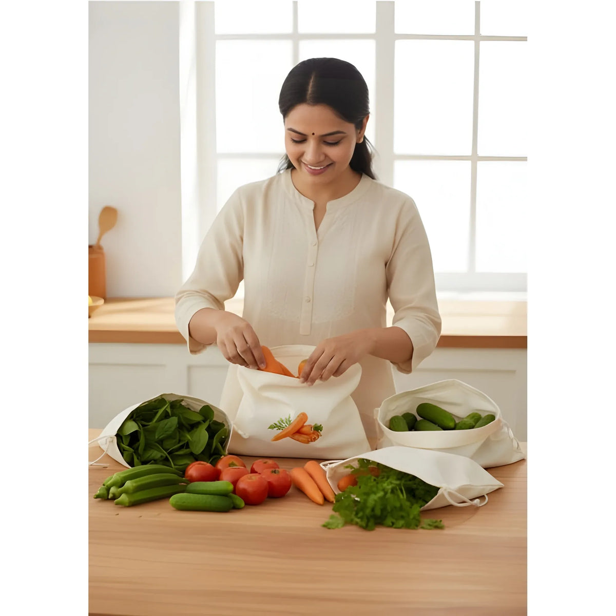 Sand Essential Cotton Vegetable Bag Size 12*12 - 10 Pieces Set