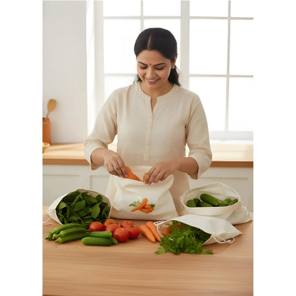Sand Essential Cotton Vegetable Bag Size 12*12 - 10 Pieces Set