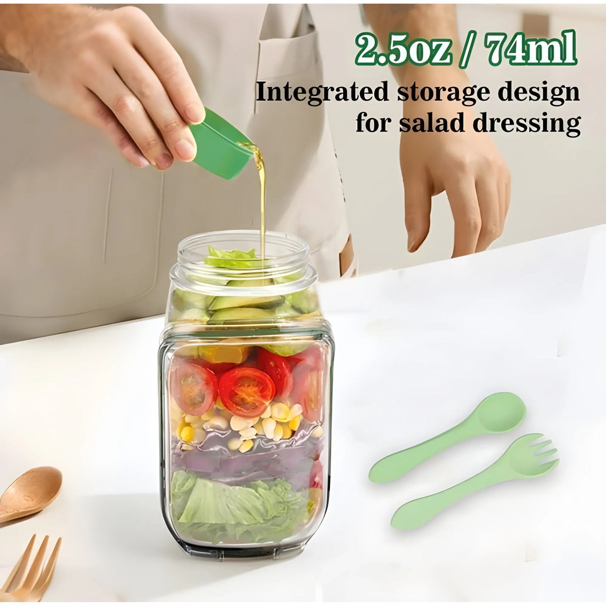 Jade Essential Plastic Salad Container With Dressing Cup