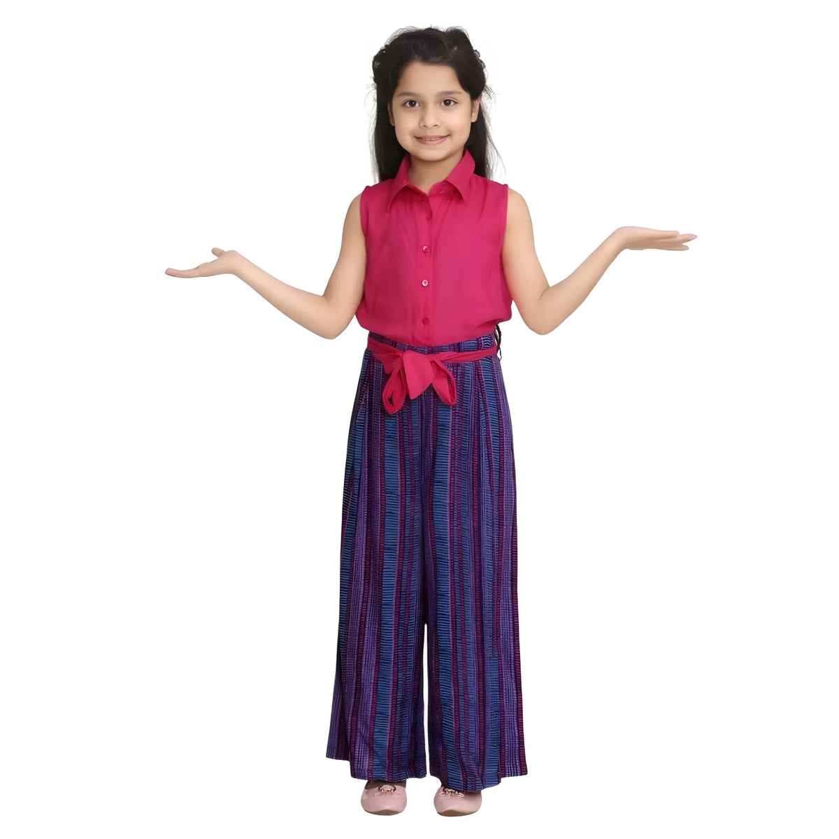 Girl's Rayon Colour Block Sleeveless Jumpsuit (pink Blue) | Kids Signature Collection