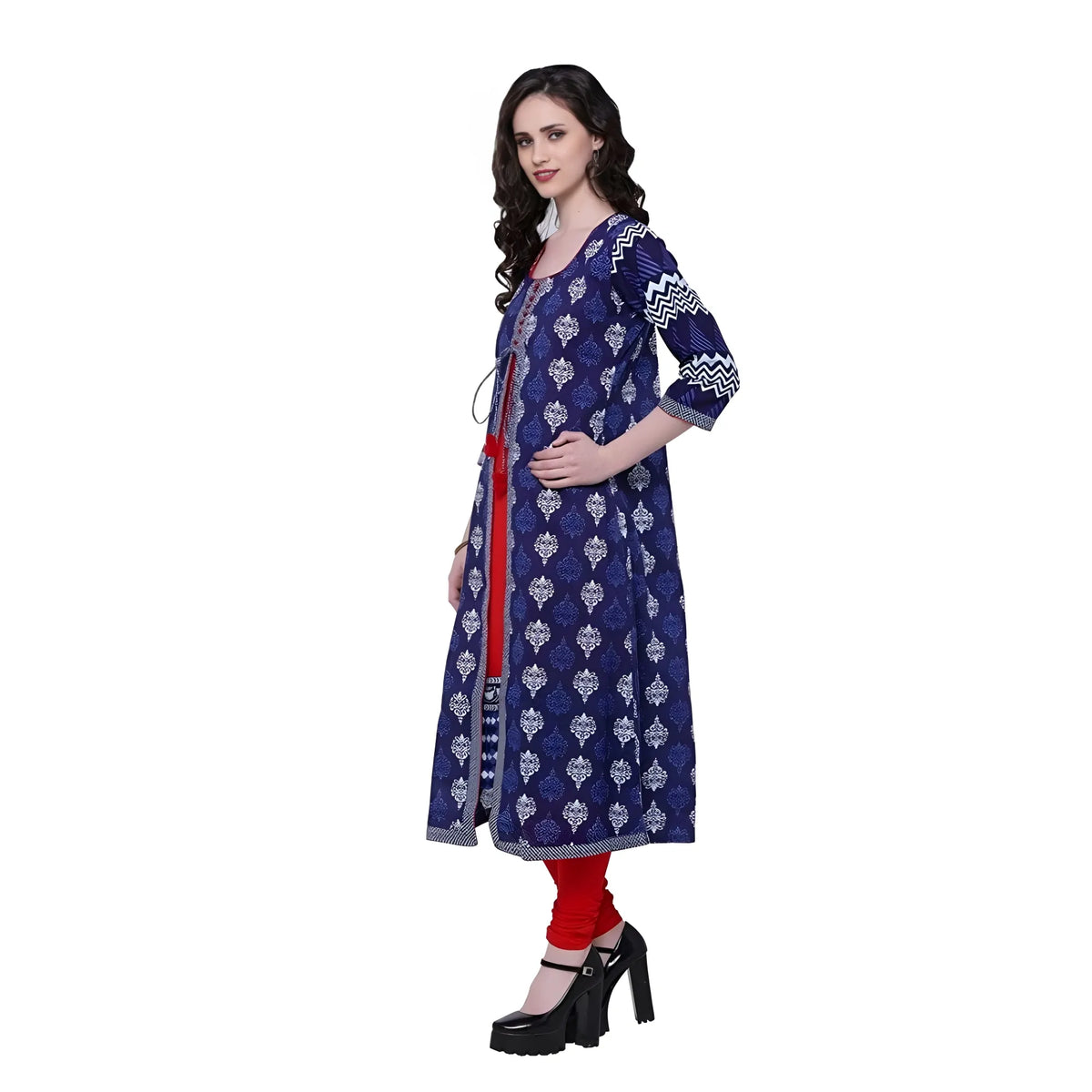 Women's Cotton Printed Long Kurti (blue, Red, Cotton) | Women Signature Collection