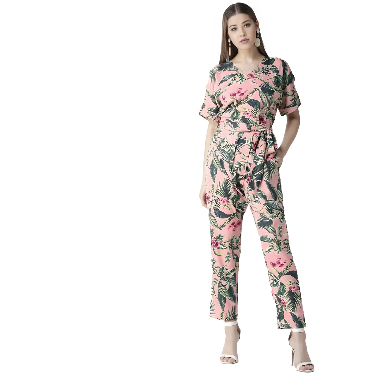 Women's Polyester Floral Half Sleeve Jumpsuit (pink) | Women Signature Collection