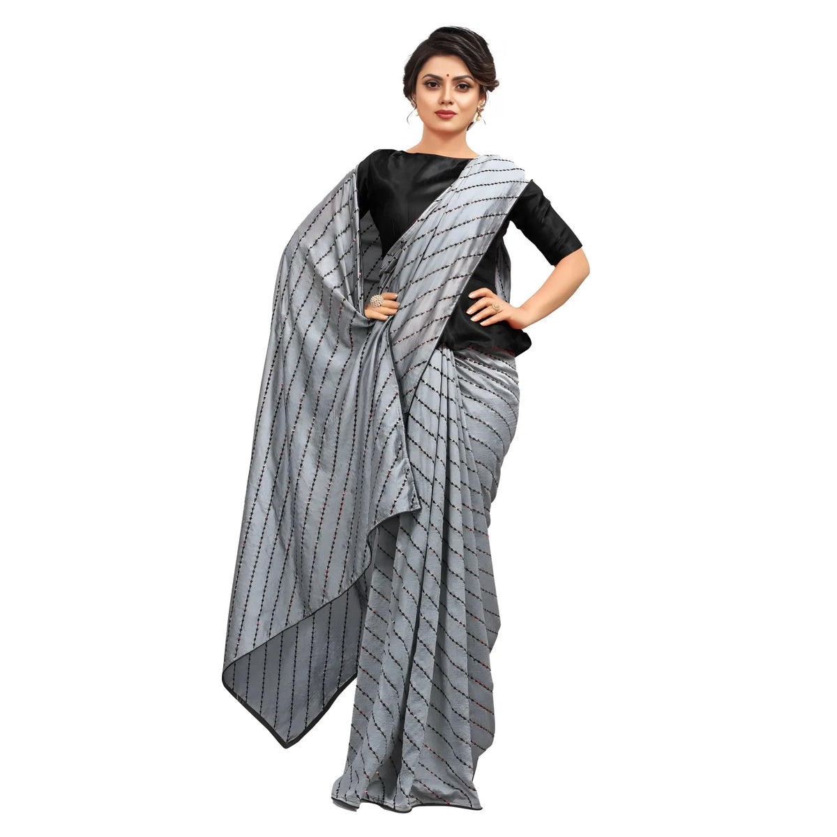Women's Vichitra Saree With Blouse (grey, 5 6 Mtrs) | Women Signature Collection