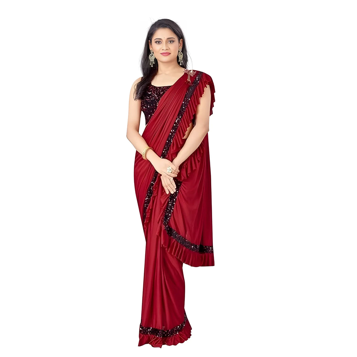 Women's Lycra Solid Saree With Unstitched Blouse (red, 5.5 Mtr) | Women Signature Collection