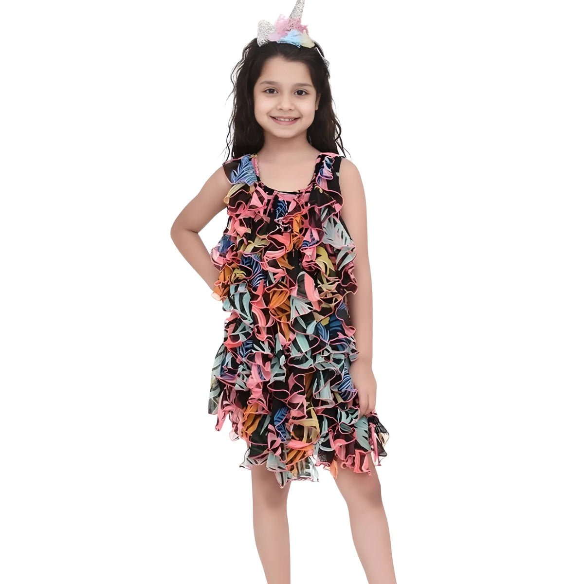 Girl's Chiffon Ruffled Sleeveless Dress (black) | Kids Signature Collection