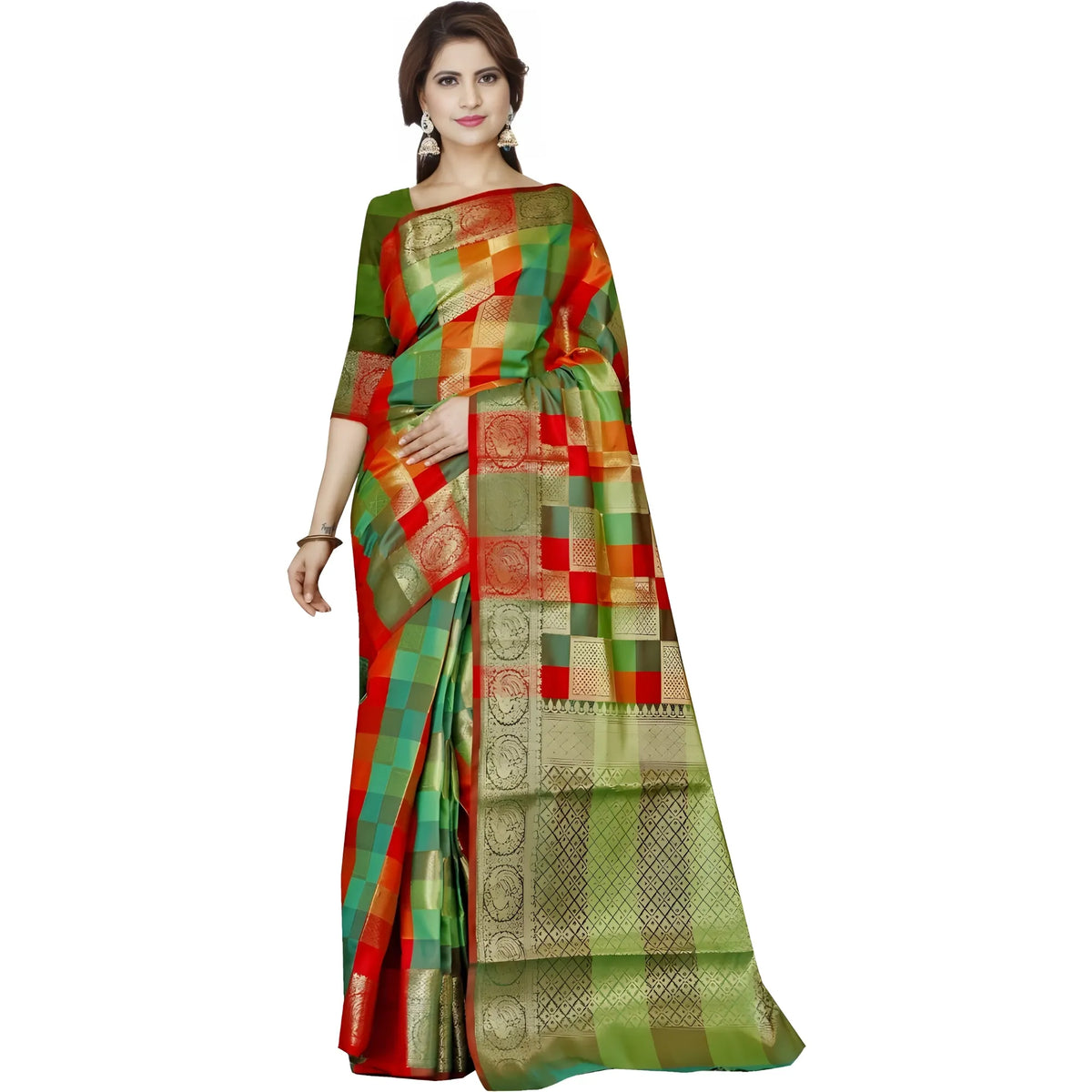 Women's Jacquard Woven Saree With Unstitched Blouse 5.5mtr (green) | Women Signature Collection