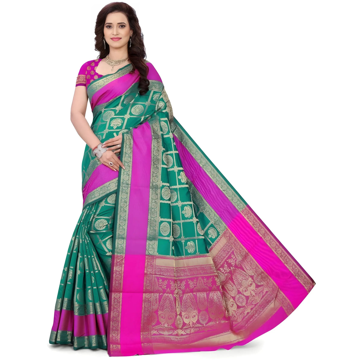 Women's Jacquard Woven Saree With Unstitched Blouse 5.5mtr (light Green) | Women Signature Collection