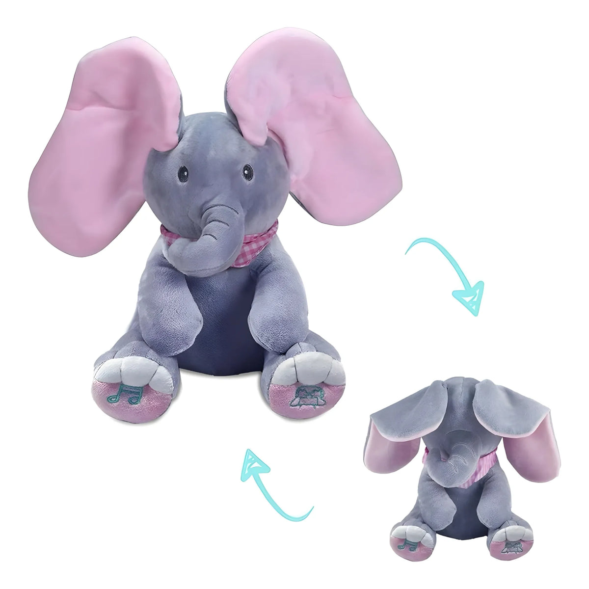 Rose Essential Wool Peek-a-Boo Musical Elephant Plush Toy