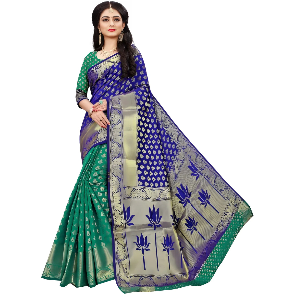 Women's Jacquard Woven Saree With Unstitched Blouse 5.5mtr (green) | Women Signature Collection