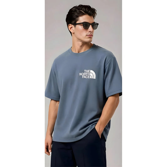 Men's Cotton Blend Printed Oversized Round Neck Half Sleeve T-Shirt (Blue)