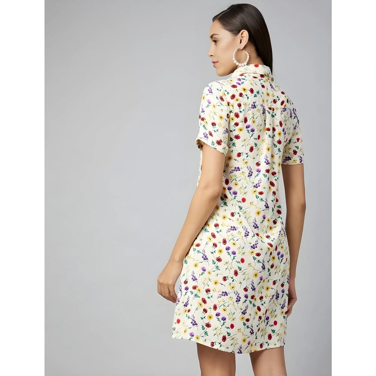 Women's Polyester Floral Short Sleeve Above Knee Dress (multicolor) | Women Signature Collection