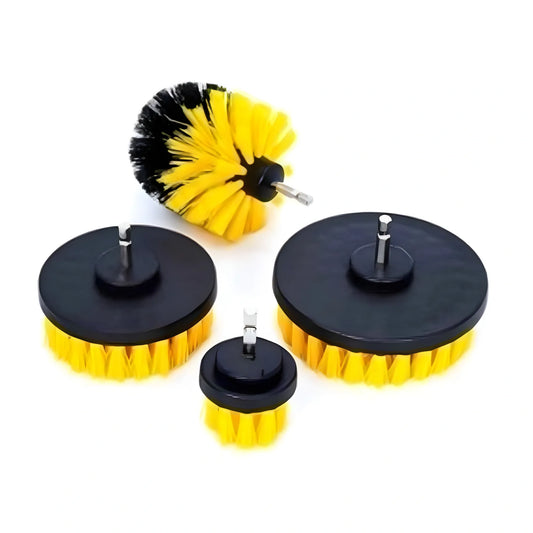 Pack Of 4 Plastic Solid Power Drill Scrub Brush Cleaning Set (Yellow-Black)
